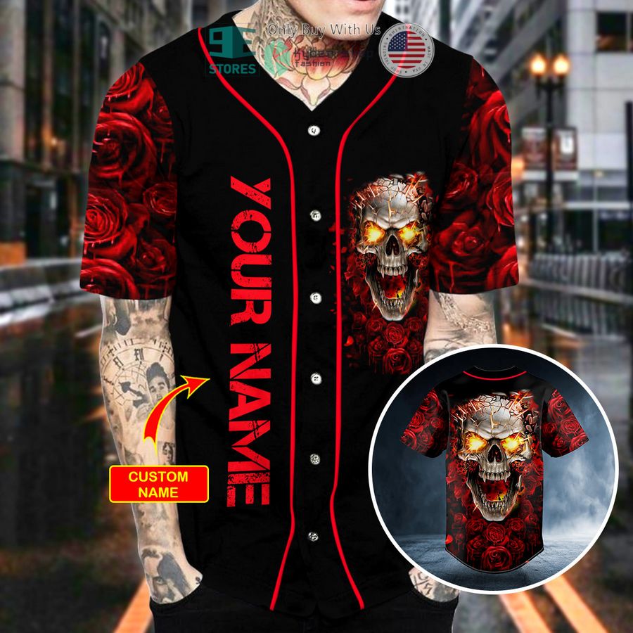 personalized roses blast skull custom baseball jersey 2 32257