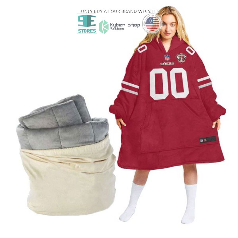 personalized san francisco 49ers logo red sherpa hoodie blanket 2 29830