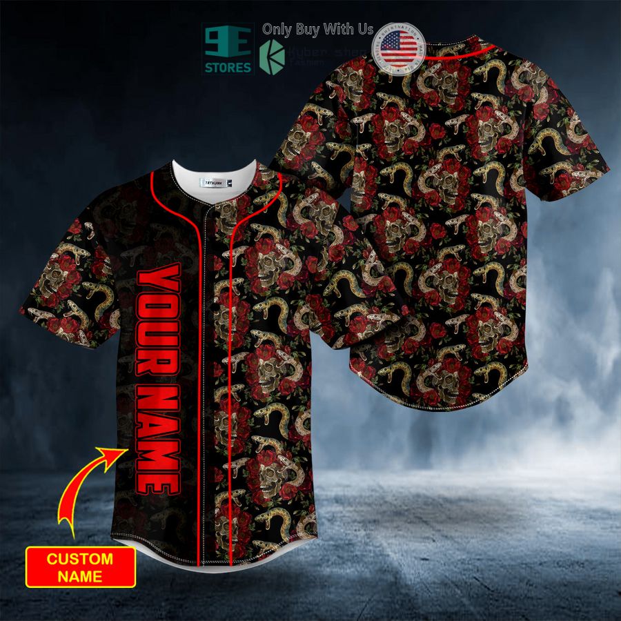 personalized seamless pattern snake n roses sugar skull custom baseball jersey 1 49068