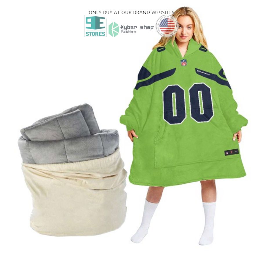 personalized seattle seahawks green sherpa hoodie blanket 1 14142