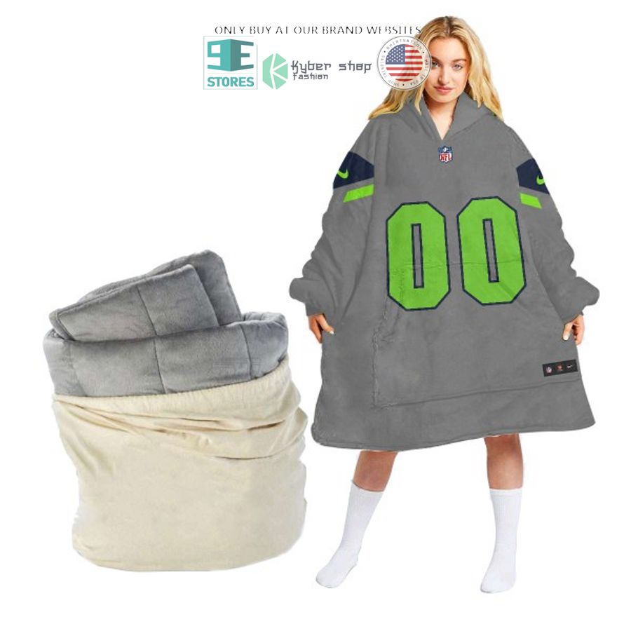 personalized seattle seahawks grey sherpa hoodie blanket 2 97948