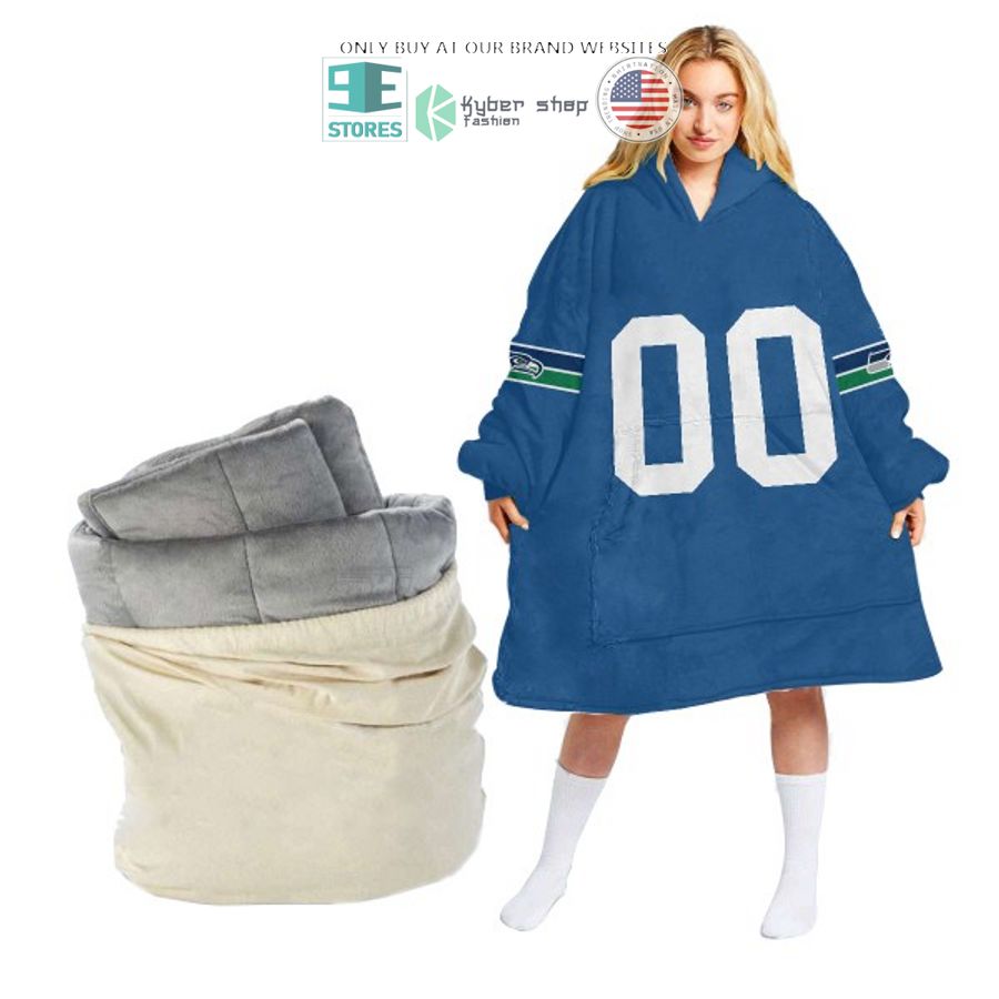 personalized seattle seahawks logo blue sherpa hoodie blanket 1 54782