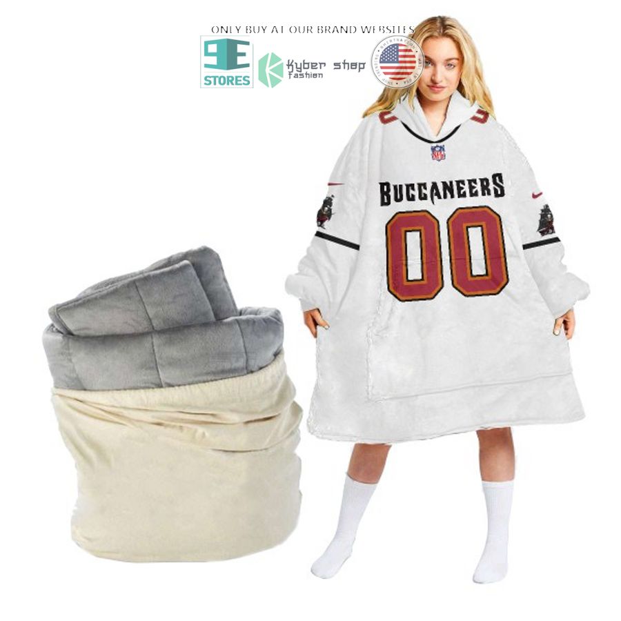 personalized tampa bay buccaneers white sherpa hoodie blanket 2 20656