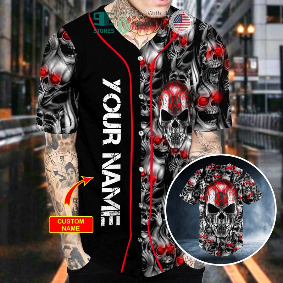 personalized tribal red tattoos metal skull custom baseball jersey 2 95128