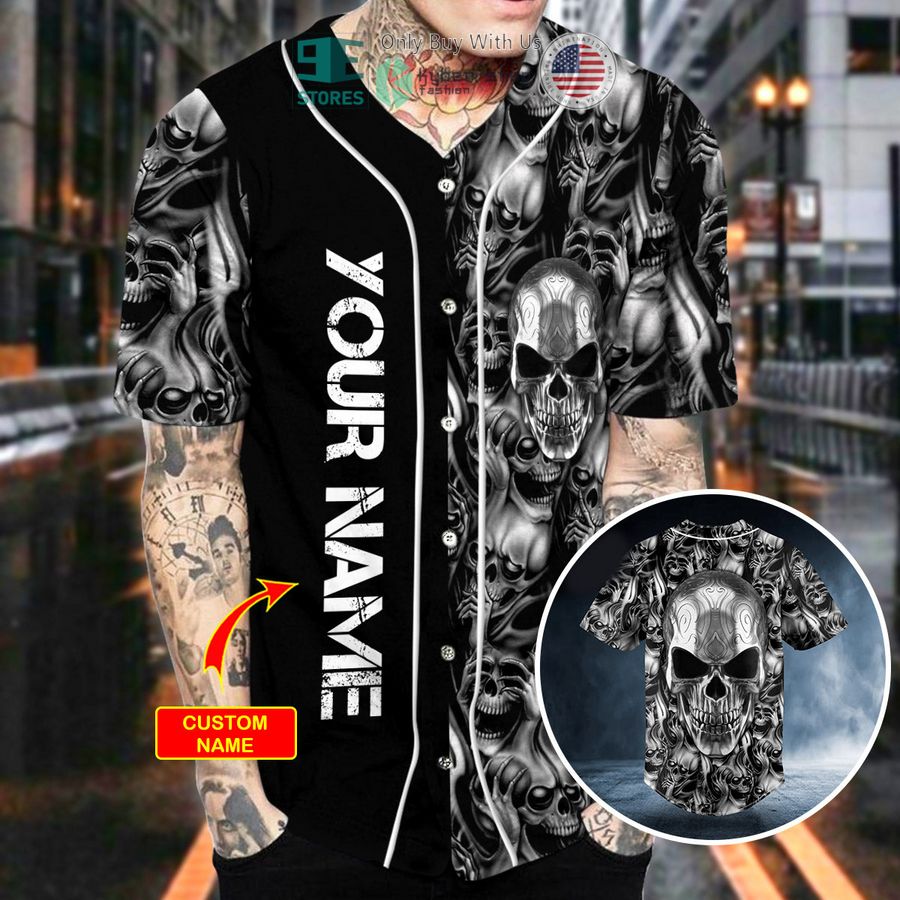 personalized tribal tattoos metal skull custom baseball jersey 1 10307