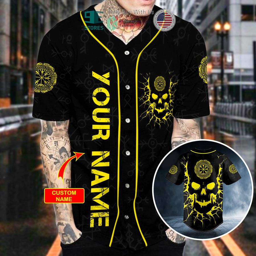 personalized viking compass yellow skull custom baseball jersey 2 57745