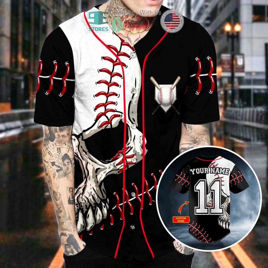 personalized walk off ball n skull custom baseball jersey 2 13603