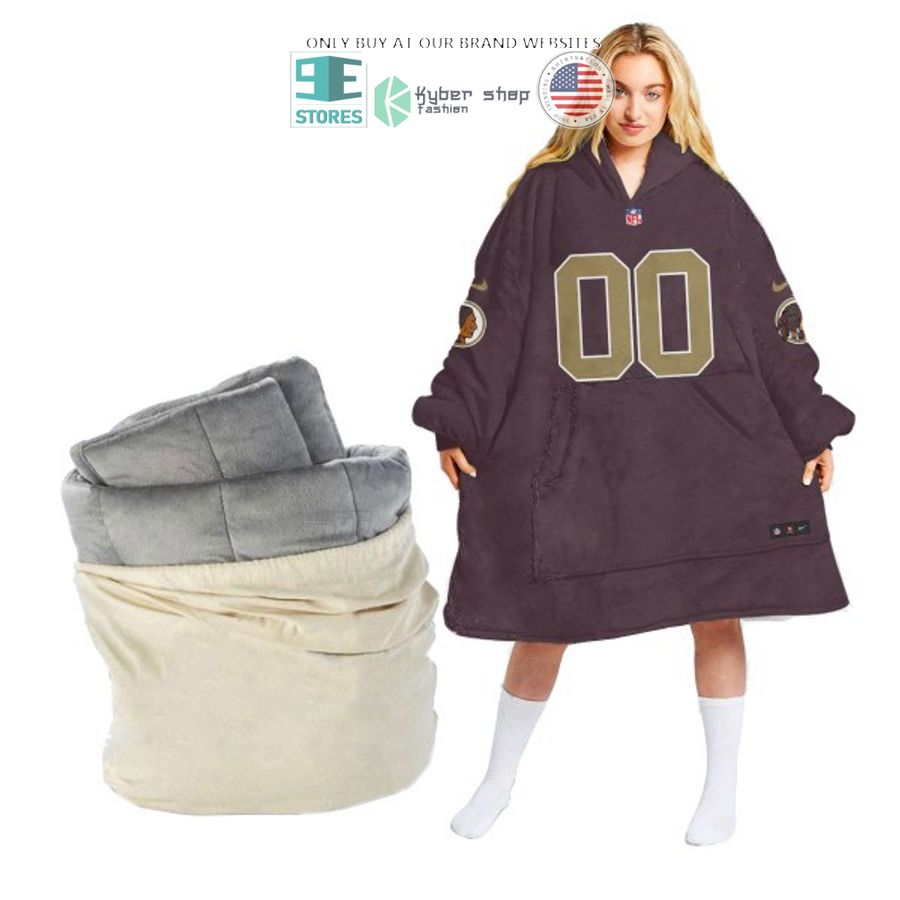 personalized washington commanders logo sherpa hoodie blanket 1 59104