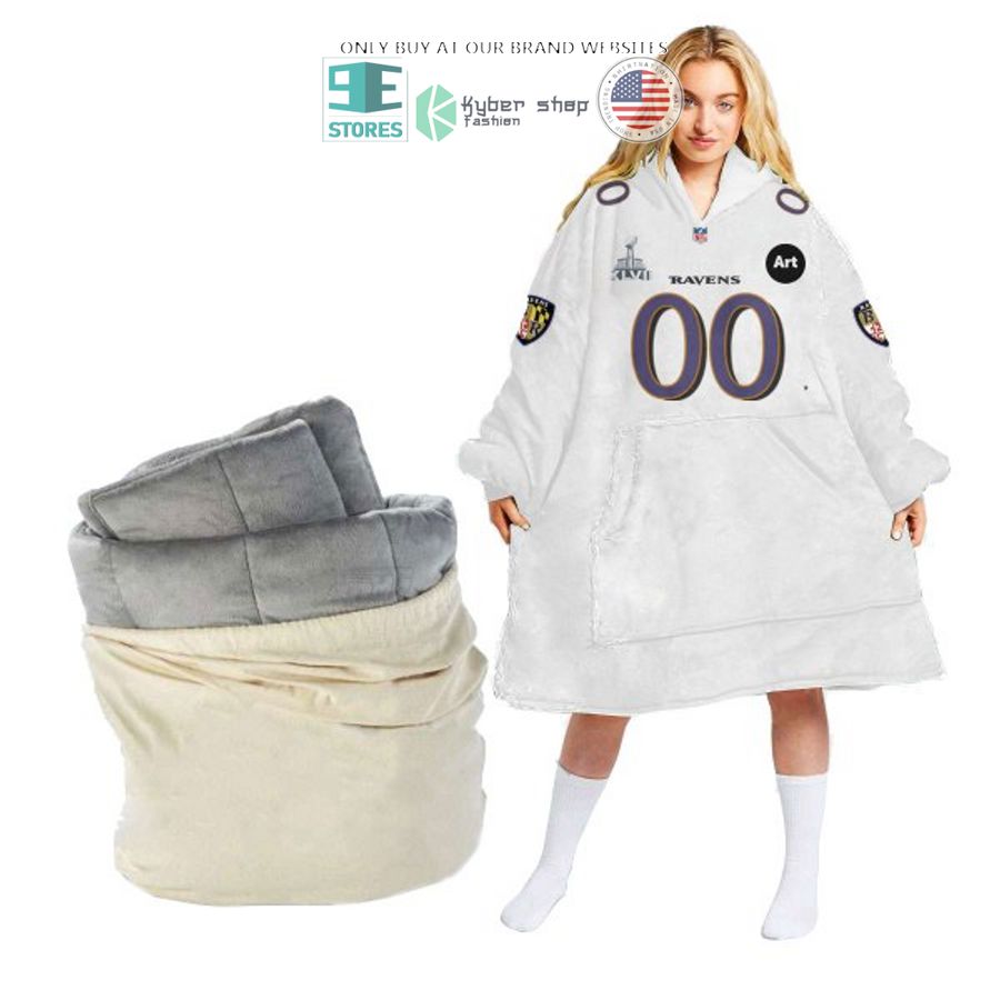 personalized xlvii baltimore ravens white sherpa hoodie blanket 1 27900