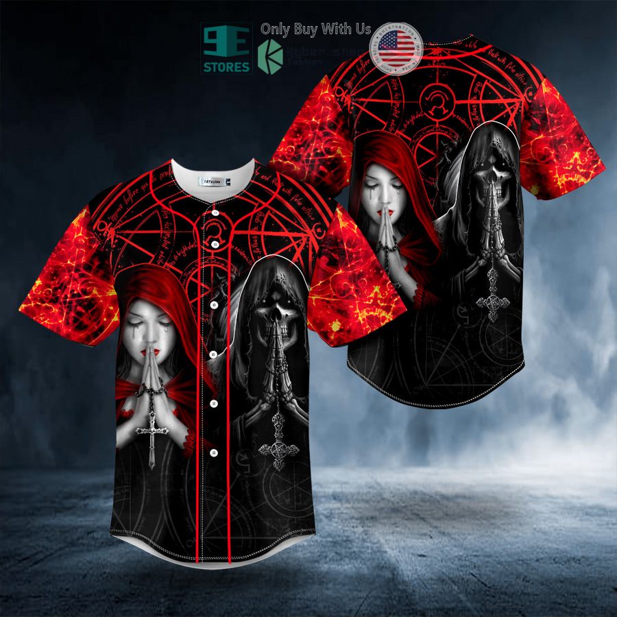 praying beauty n reaper skull baseball jersey 1 4871