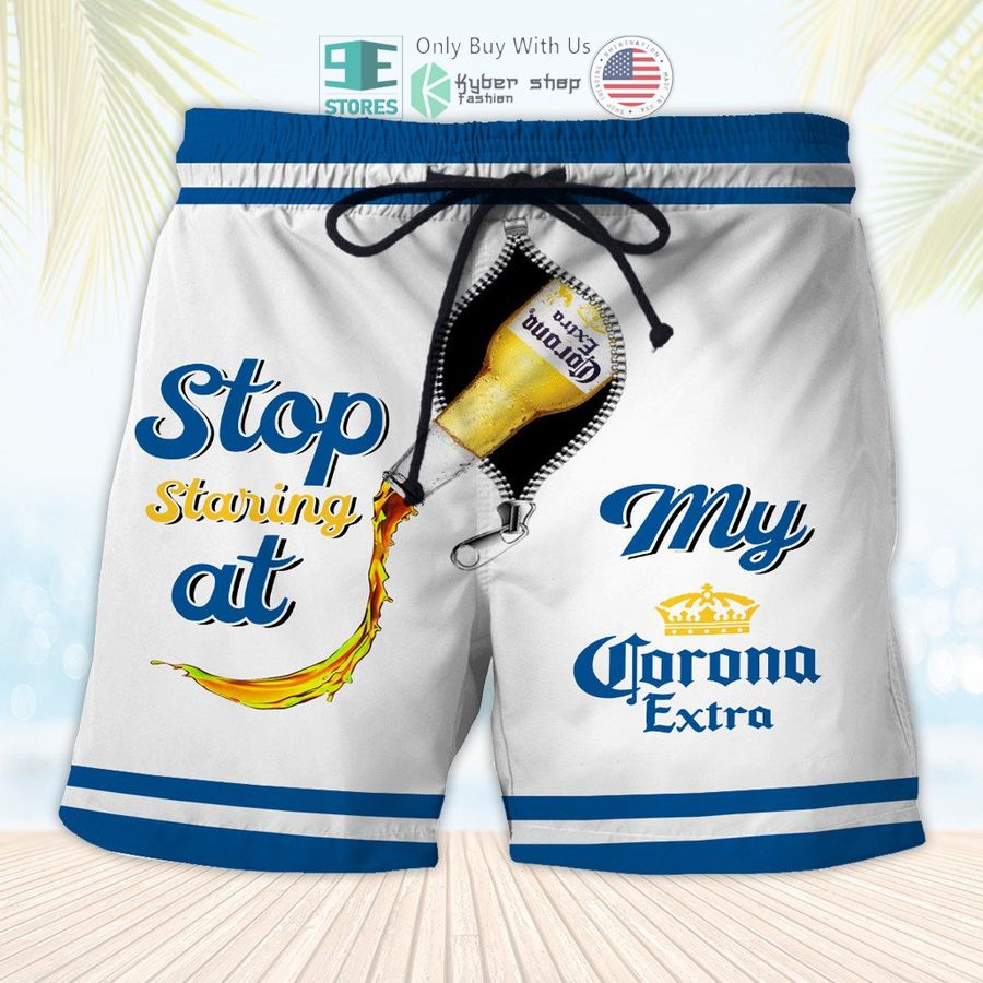 stop staring at my corona extra beach shorts 1 38277