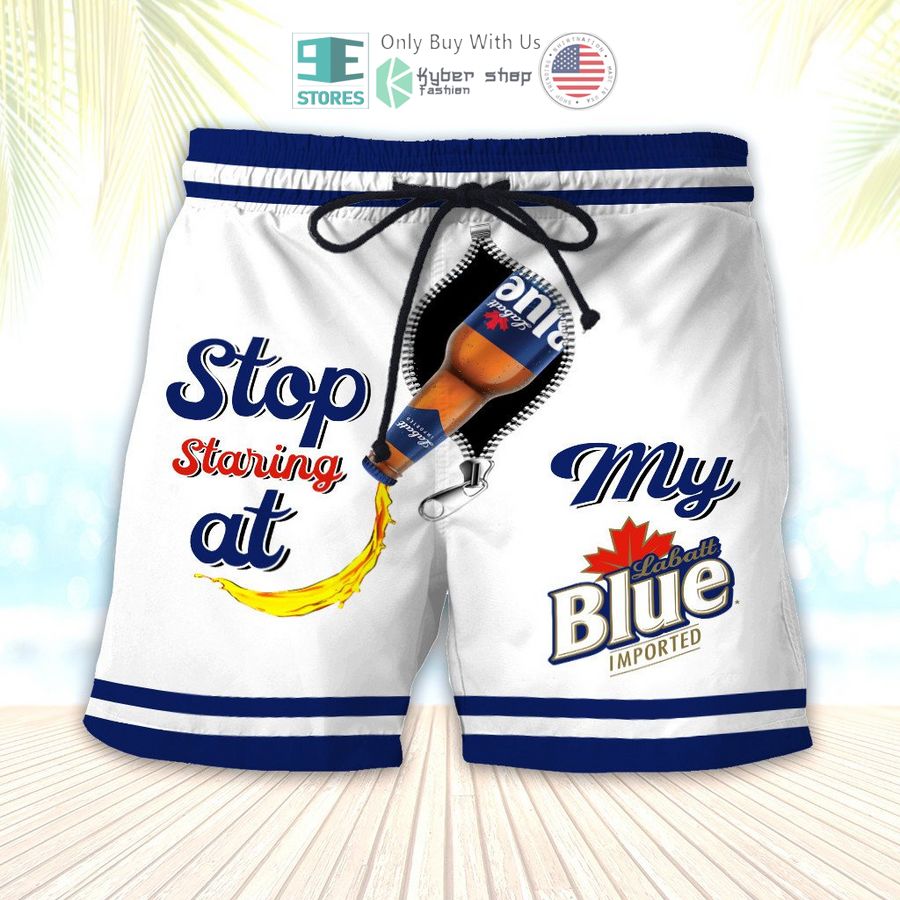 stop staring at my labatt blue imported beach shorts 1 41611