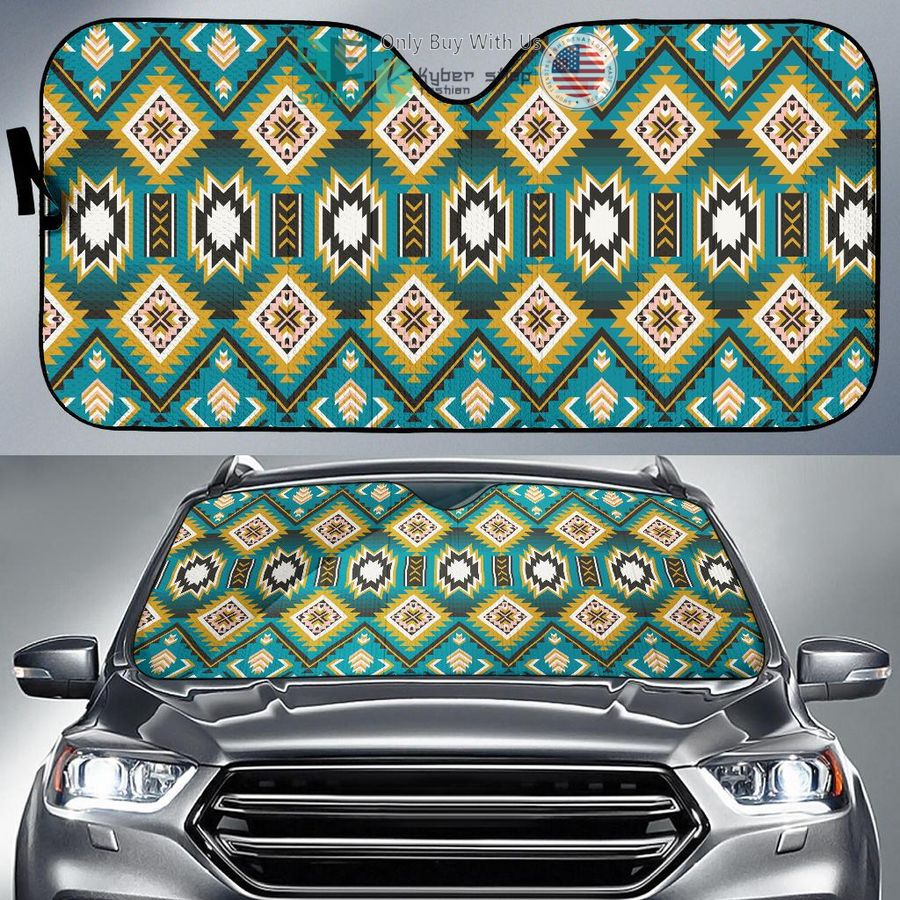 turquoise blue color native ameican design car sunshades 1 66460