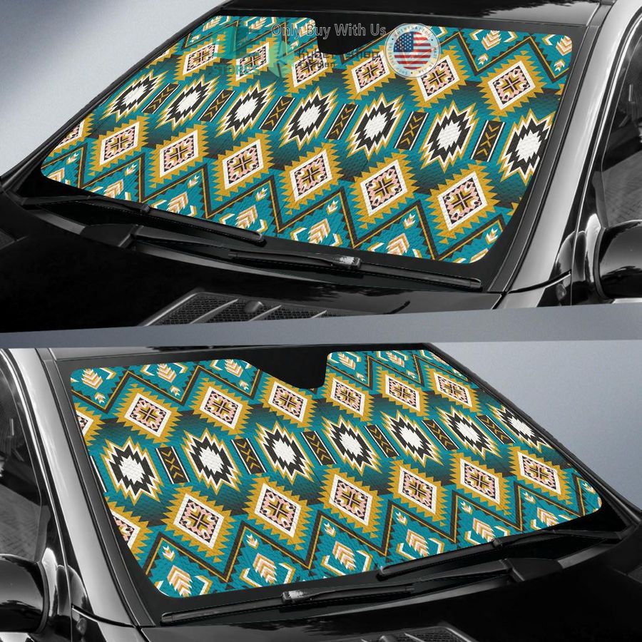 turquoise blue color native ameican design car sunshades 2 68740