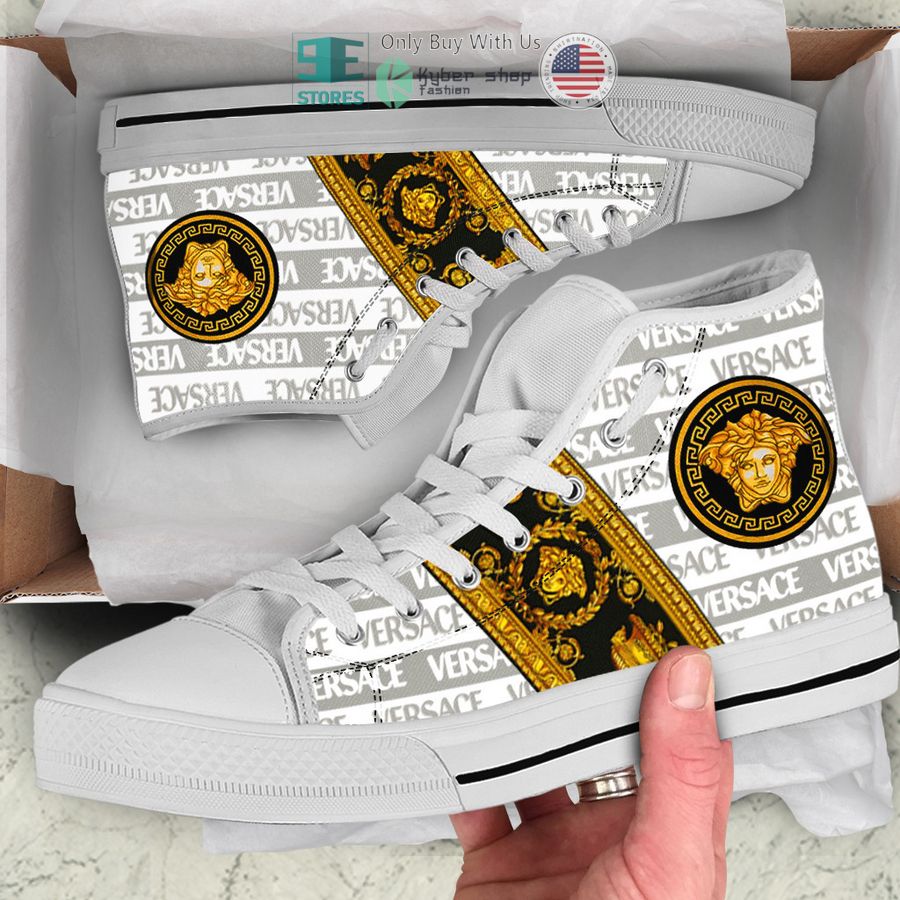 versace baroque brand logo white black canvas high top shoes 1 80953