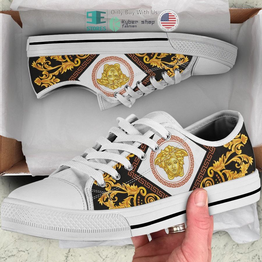 versace baroque greek key pattern canvas low top shoes 1 63408