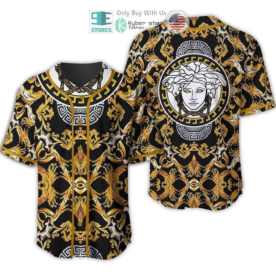 versace baroque medusa logo black yellow baseball jersey 1 40014