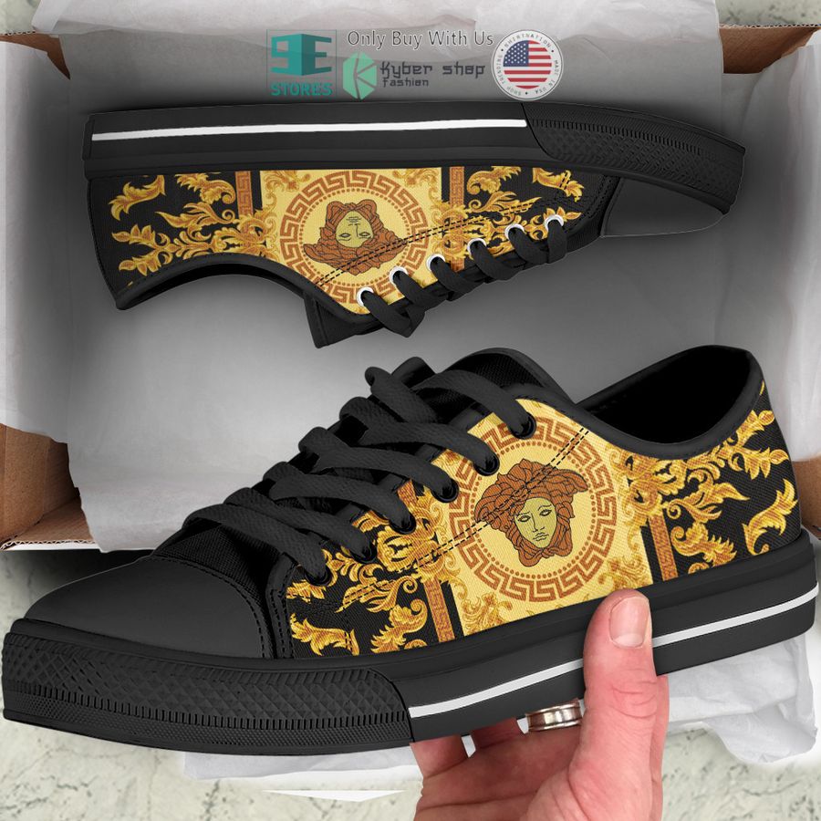 versace baroque medusa pattern black canvas low top shoes 1 83323