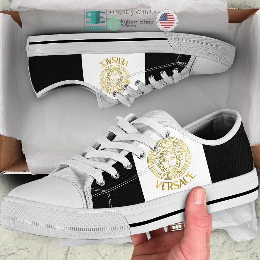 versace brand logo black white canvas low top shoes 1 96148