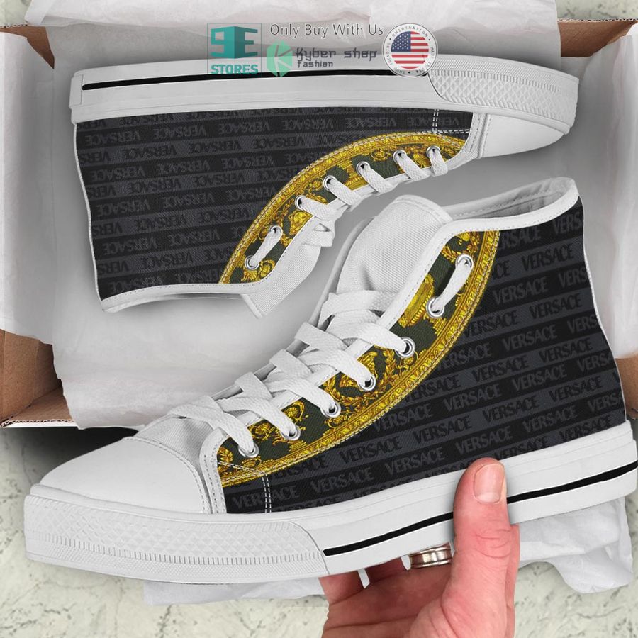 versace high end brand logo black canvas high top shoes 1 61822