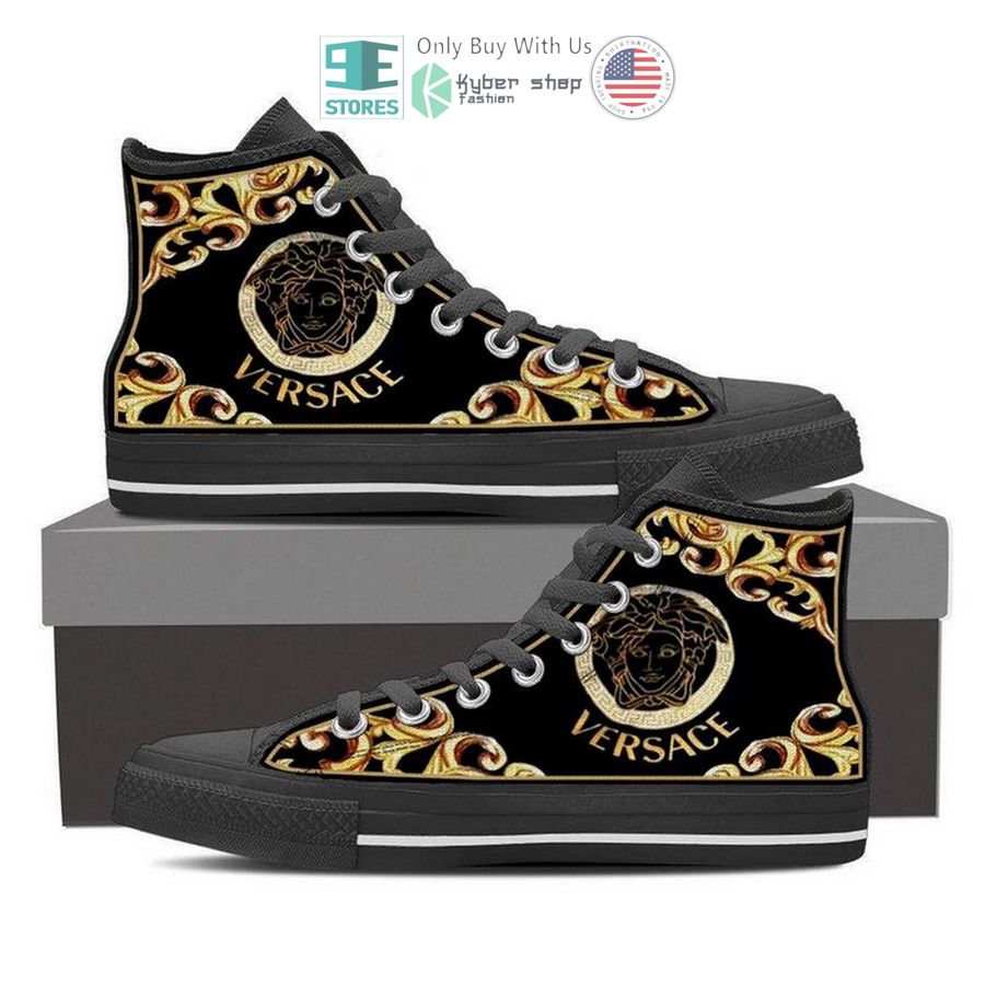 versace high end medusa brand logo black canvas high top shoes 1 36171