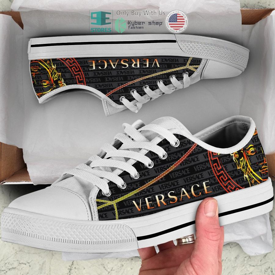 versace luxury brand medusa logo black canvas low top shoes 1 12429