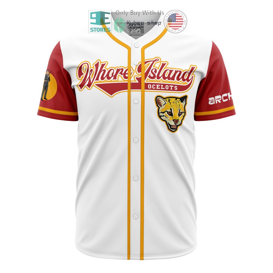 whore island ocelots archer baseball jersey 1 81709