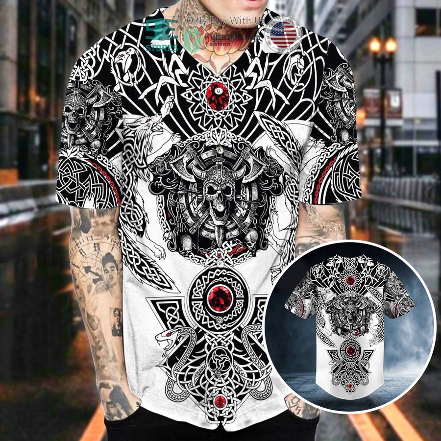 wolf king viking tattoo baseball jersey 2 58472