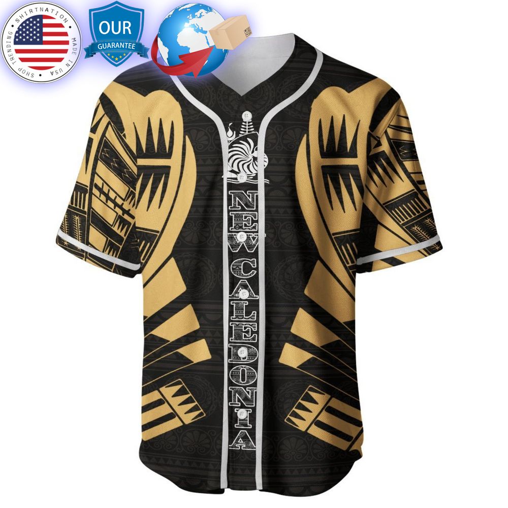 hot caledonia polynesian tattoo gold custom baseball jersey 2