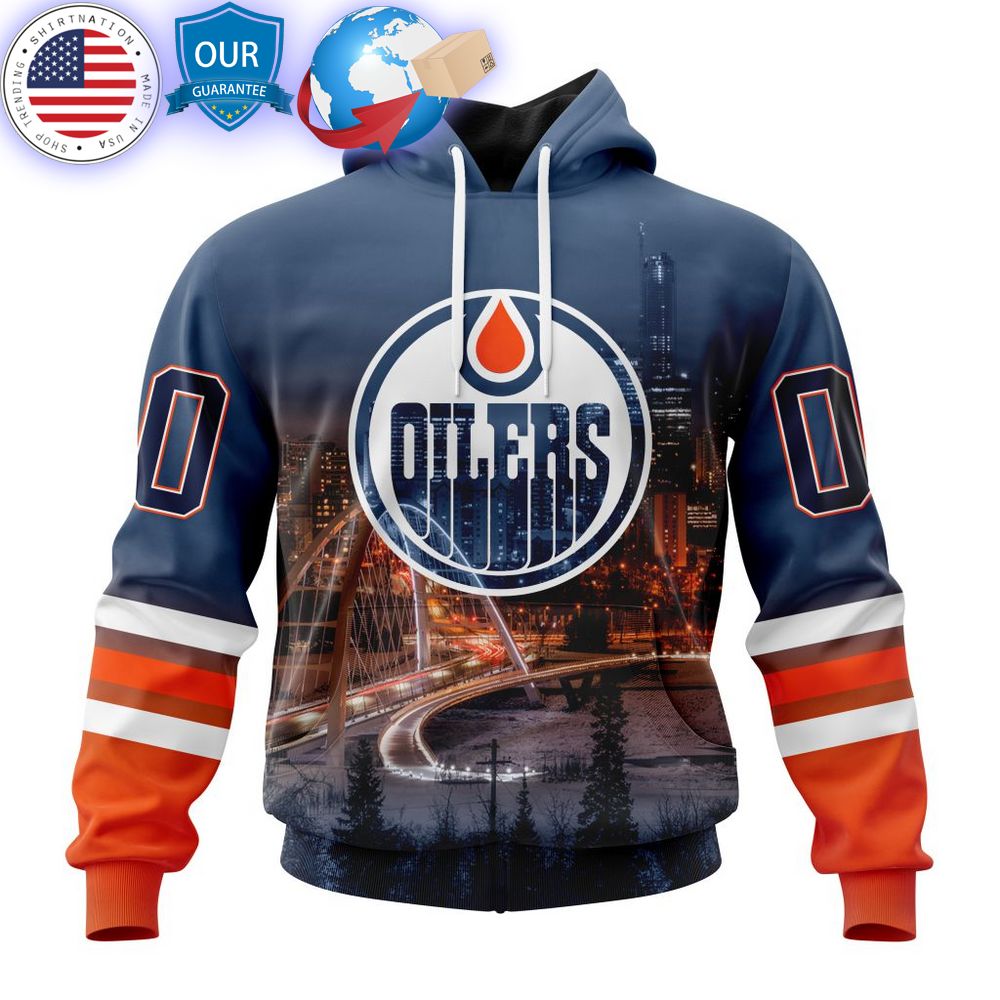 hot custom edmonton oilers special design with walterdale bridge shirt 1