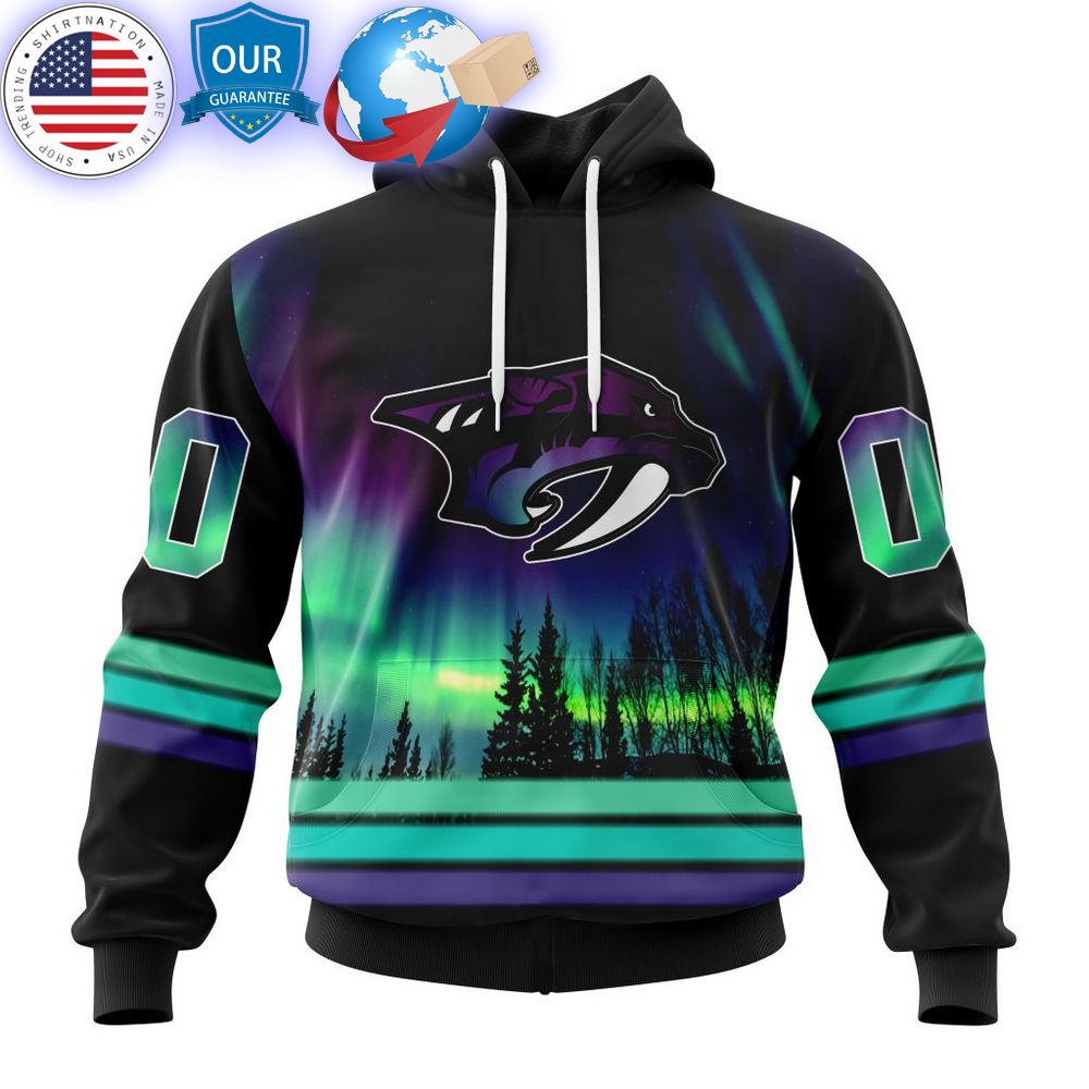 hot custom nashville predators special design with northern lights shirt 1