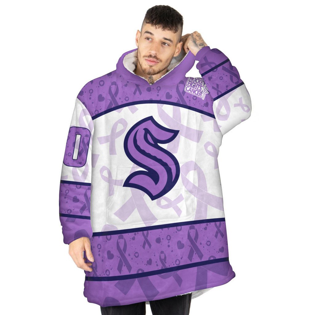 Seattle Kraken Special Lavender Fight Cancer Custom Blanket Hoodie 1