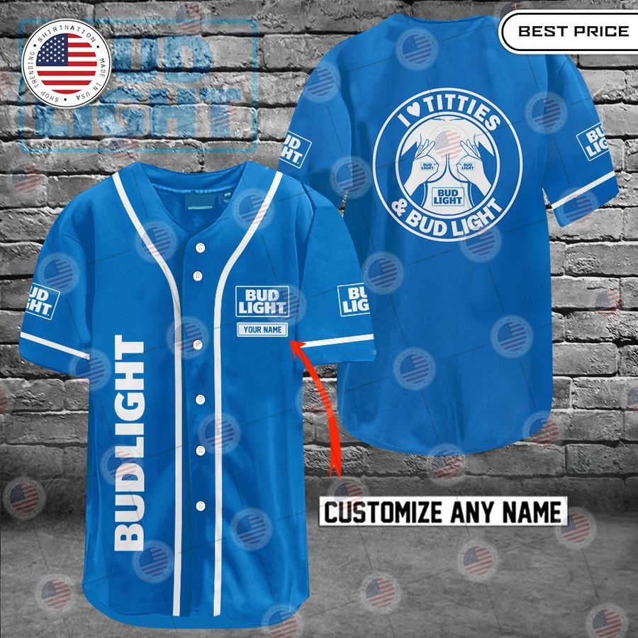 bud light i love titties and bud light custom baseball jersey 1 929