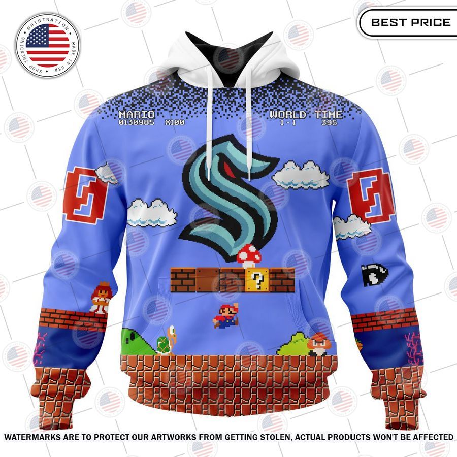 Seattle Kraken Super Mario Game Design Custom Hoodie Good click