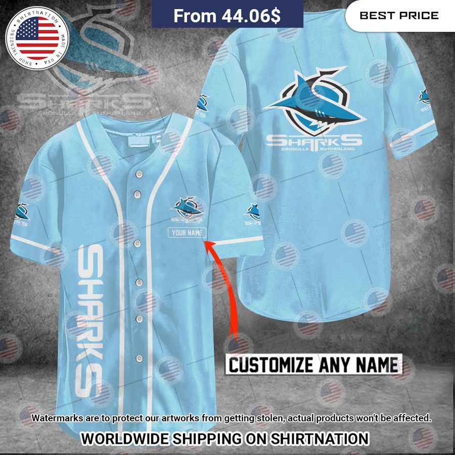 Cronulla Sharks Custom Name Baseball Jersey Mesmerising