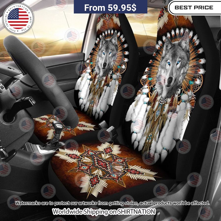 Grey Wolf Native American Rosette Seat Cover Nice shot bro