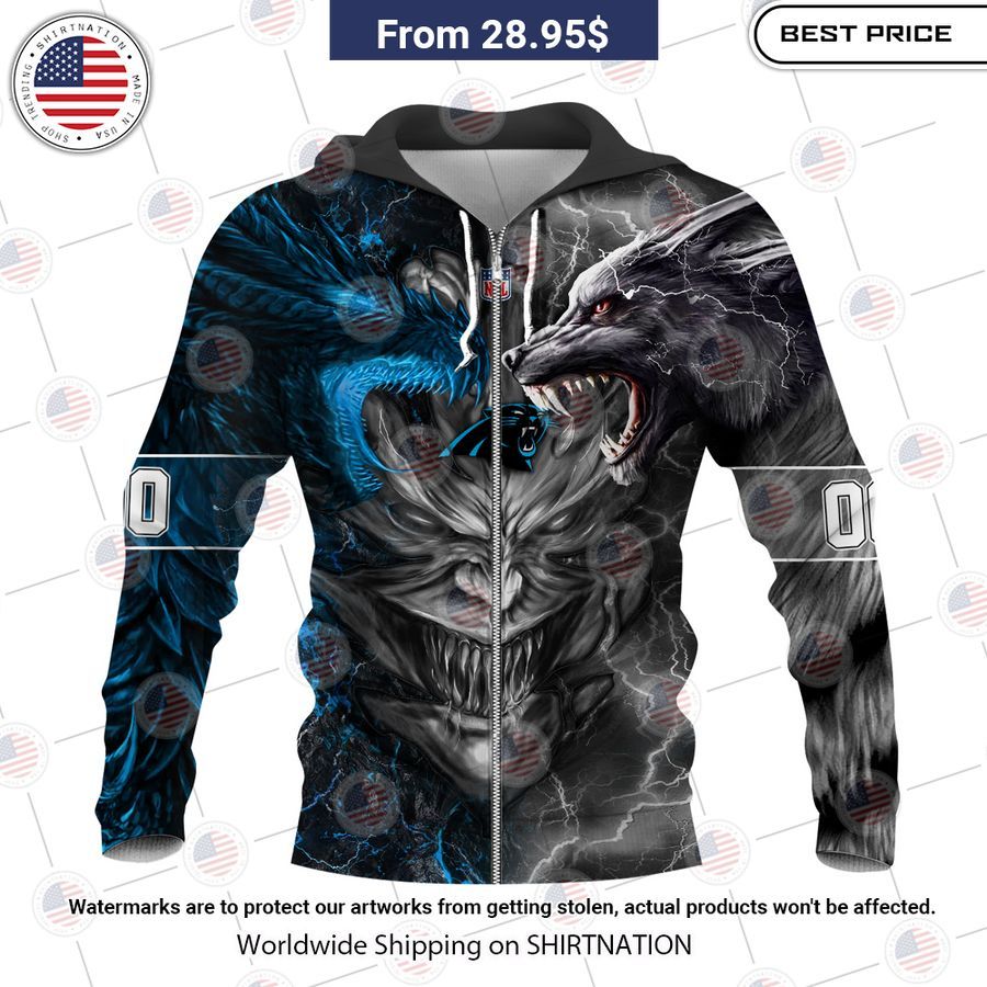 HOT Carolina Panthers Demon Face Wolf Dragon Shirt Elegant and sober Pic