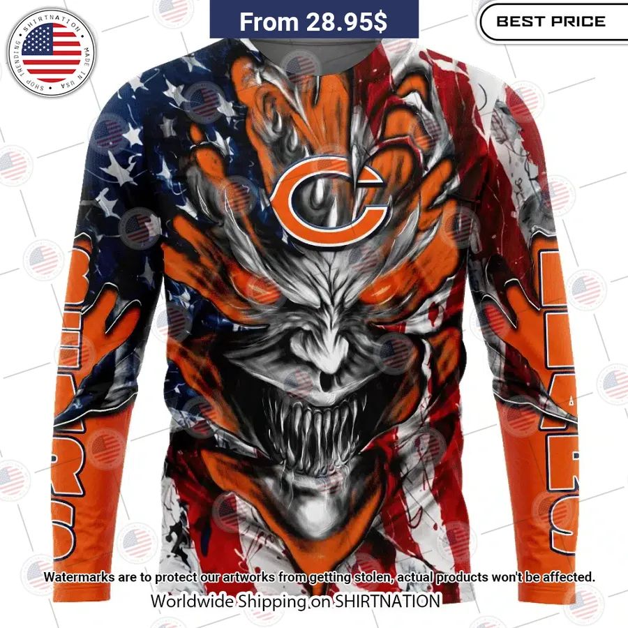 HOT Chicago Bears Demon Face US Flag Shirt Sizzling