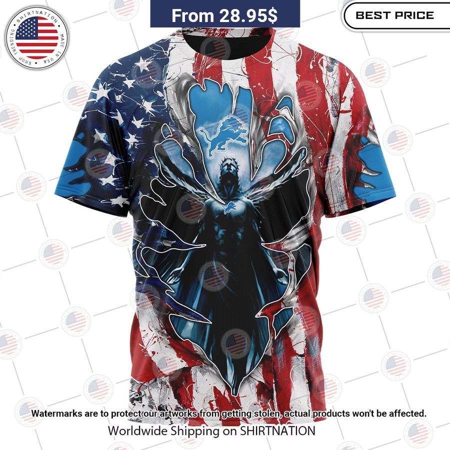 HOT Detroit Lions US Flag Angel Shirt Nice Pic