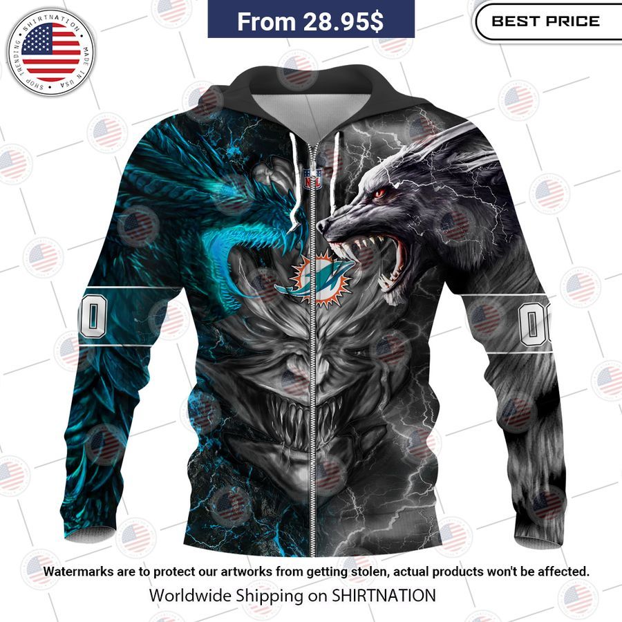 HOT Miami Dolphins Demon Face Wolf Dragon Shirt Cutting dash