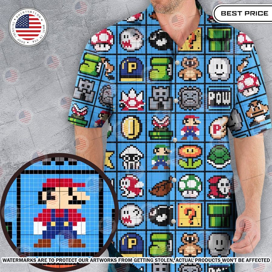 Mario Pixel Super Mario Hawaiian Shirt Gang of rockstars