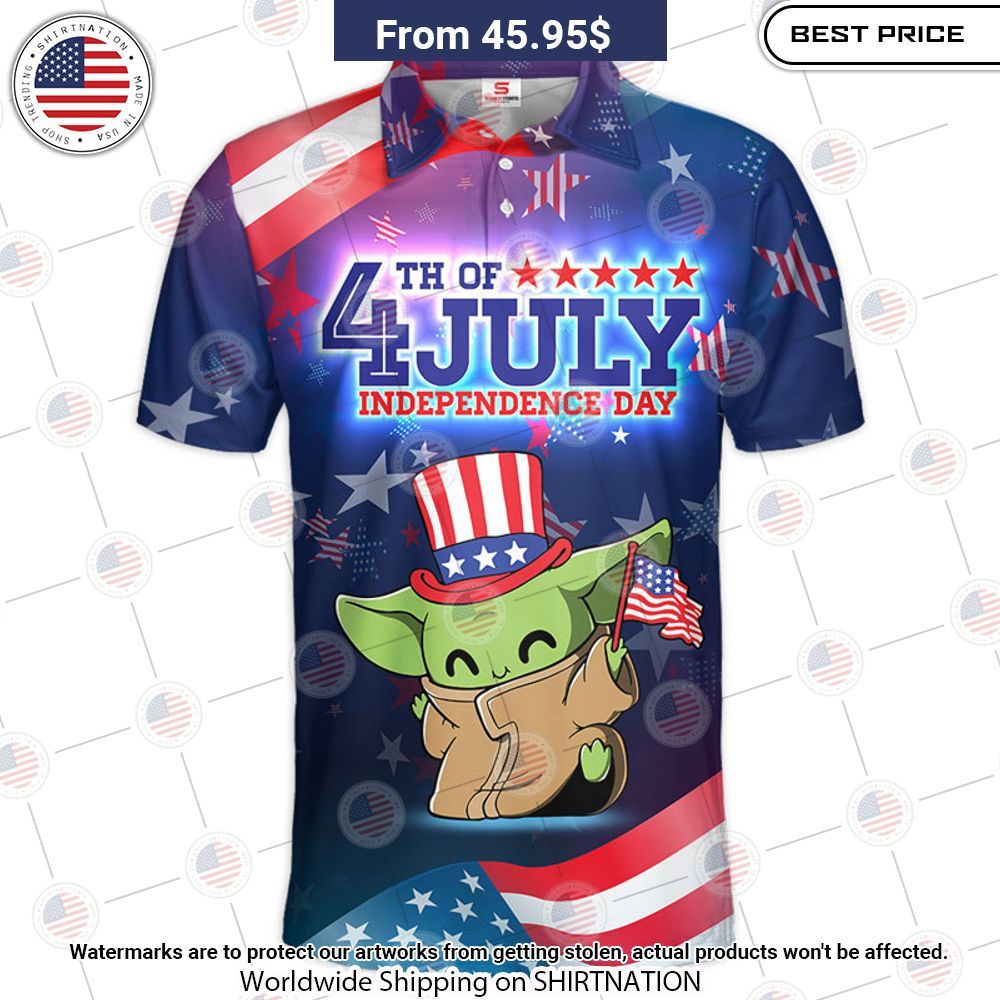 Star Wars Baby Yoda Happy 4th Of July Polo Shirt Sizzling