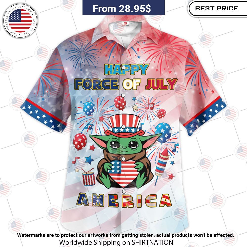 Star Wars Baby Yoda Happy Force Of July America Hawaiian Shirt Cutting dash