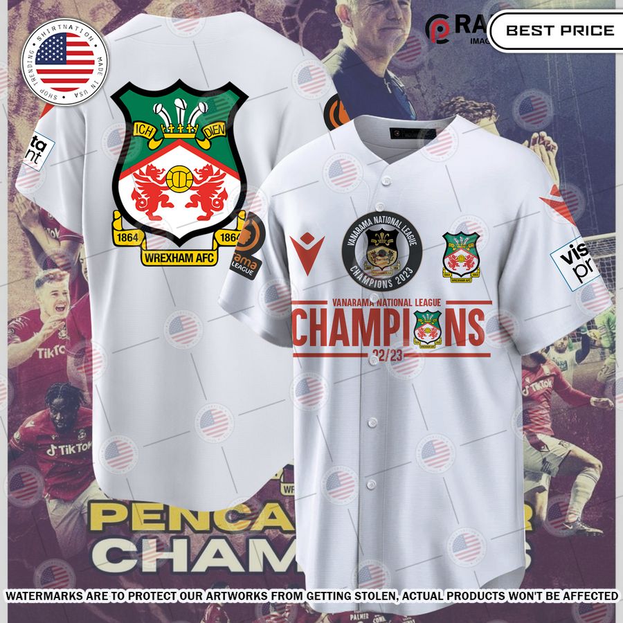 Wrexham AFC 22 23 Champions White Baseball Jersey Nice photo dude