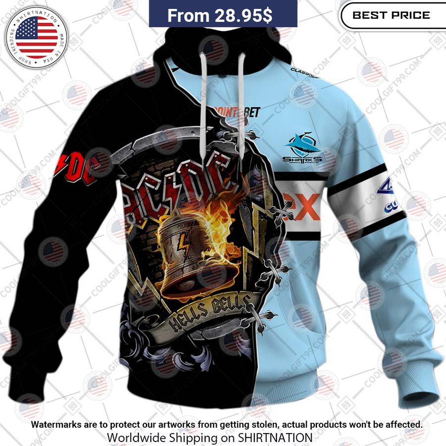 Cronulla Sutherland Sharks ACDC Hells Bells CUSTOM Hoodie Handsome as usual