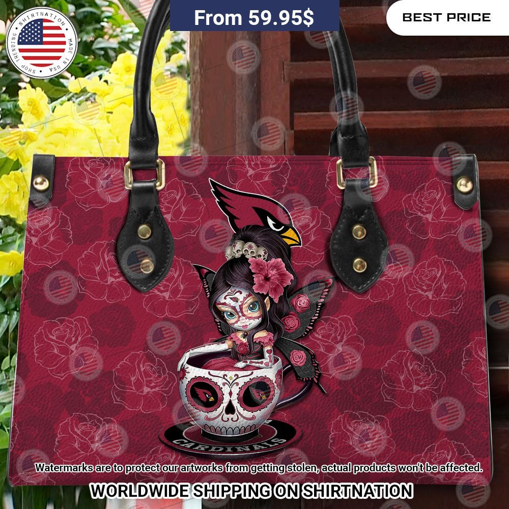 Custom Arizona Cardinals Sugar Skull Girl Leather Handbag Handsome as usual