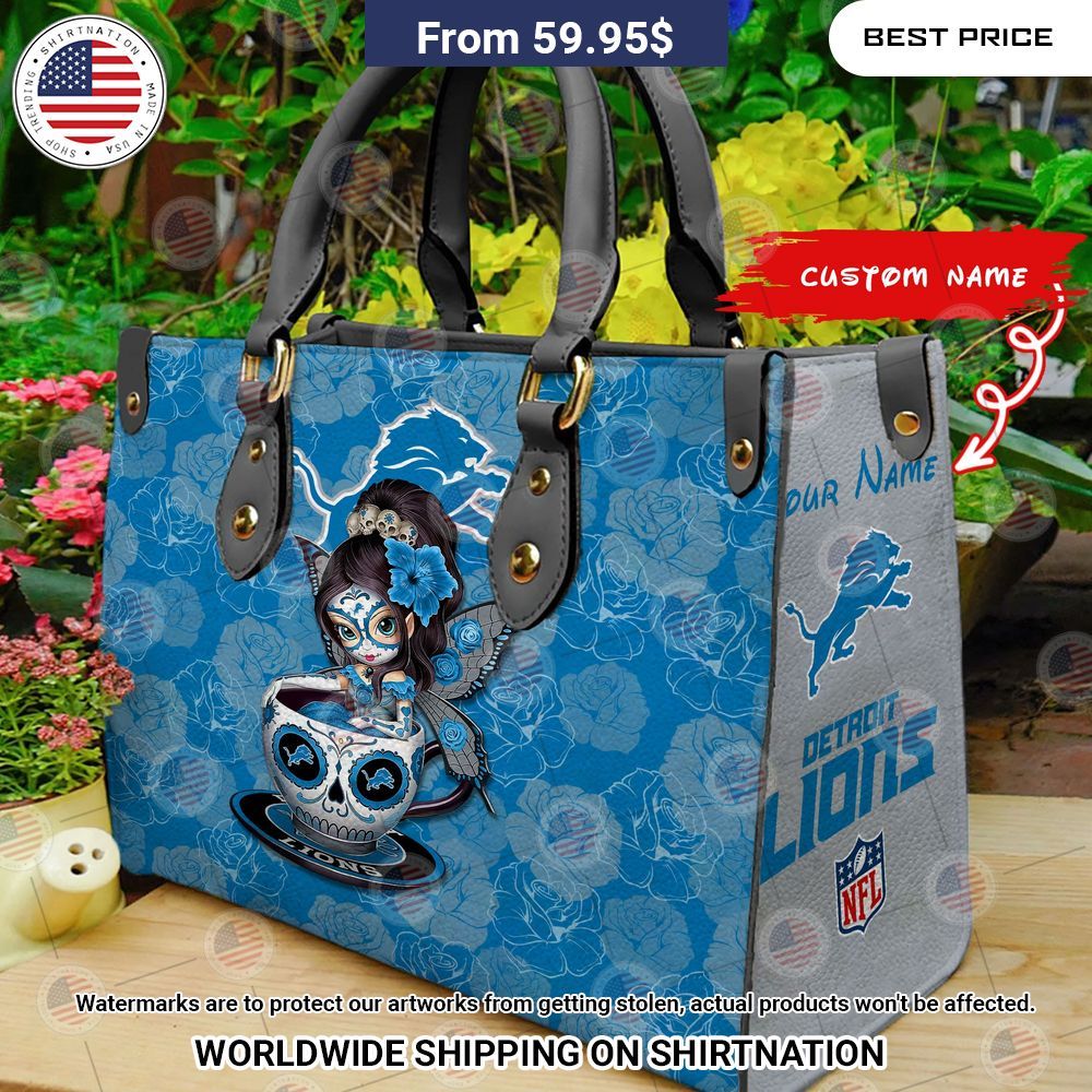 Custom Detroit Lions Sugar Skull Girl Leather Handbag Nice shot bro