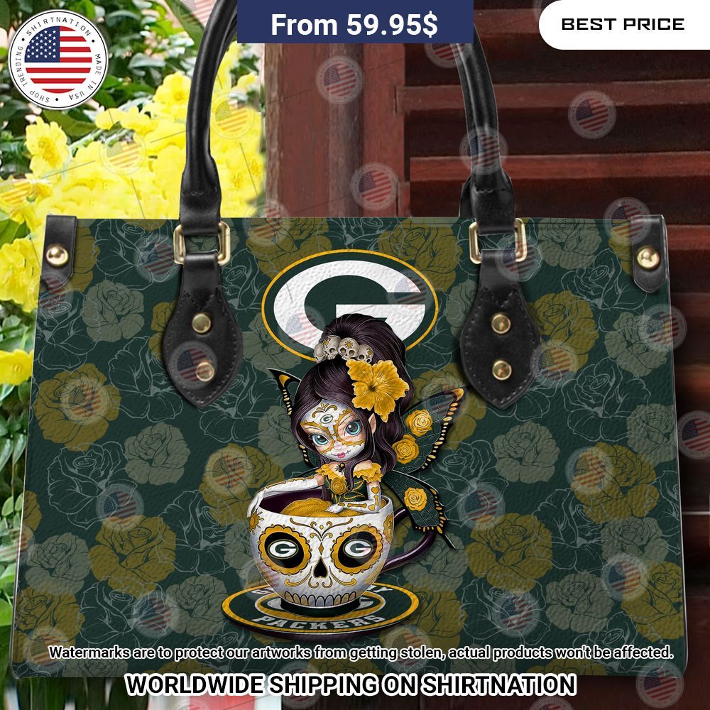 Custom Green Bay Packers Sugar Skull Girl Leather Handbag Good click