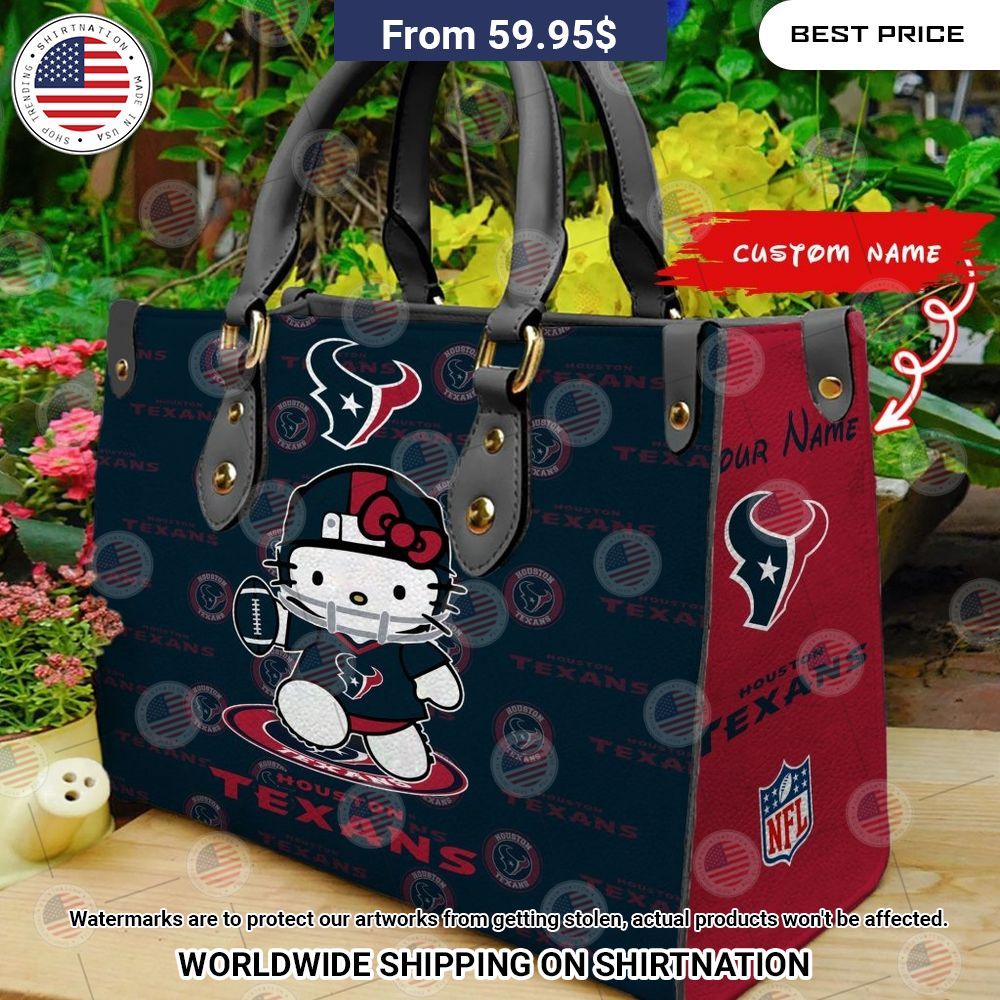 Custom Houston Texans Hello Kitty Leather Handbag I like your hairstyle