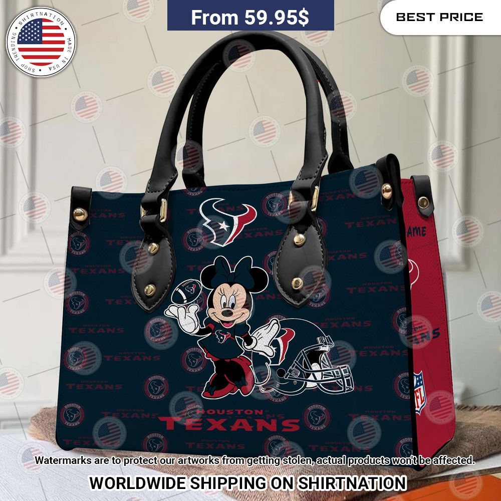 Custom Houston Texans Minnie Mouse Leather Handbag Long time